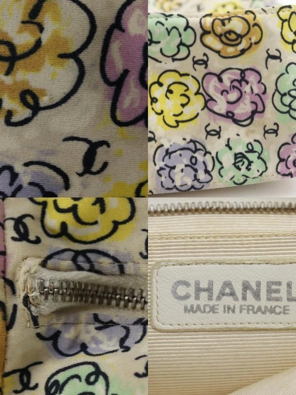 CHANEL Camellia print Tote Bag Mini handbag Ivory Nylon flour Women - Picture 11 of 12